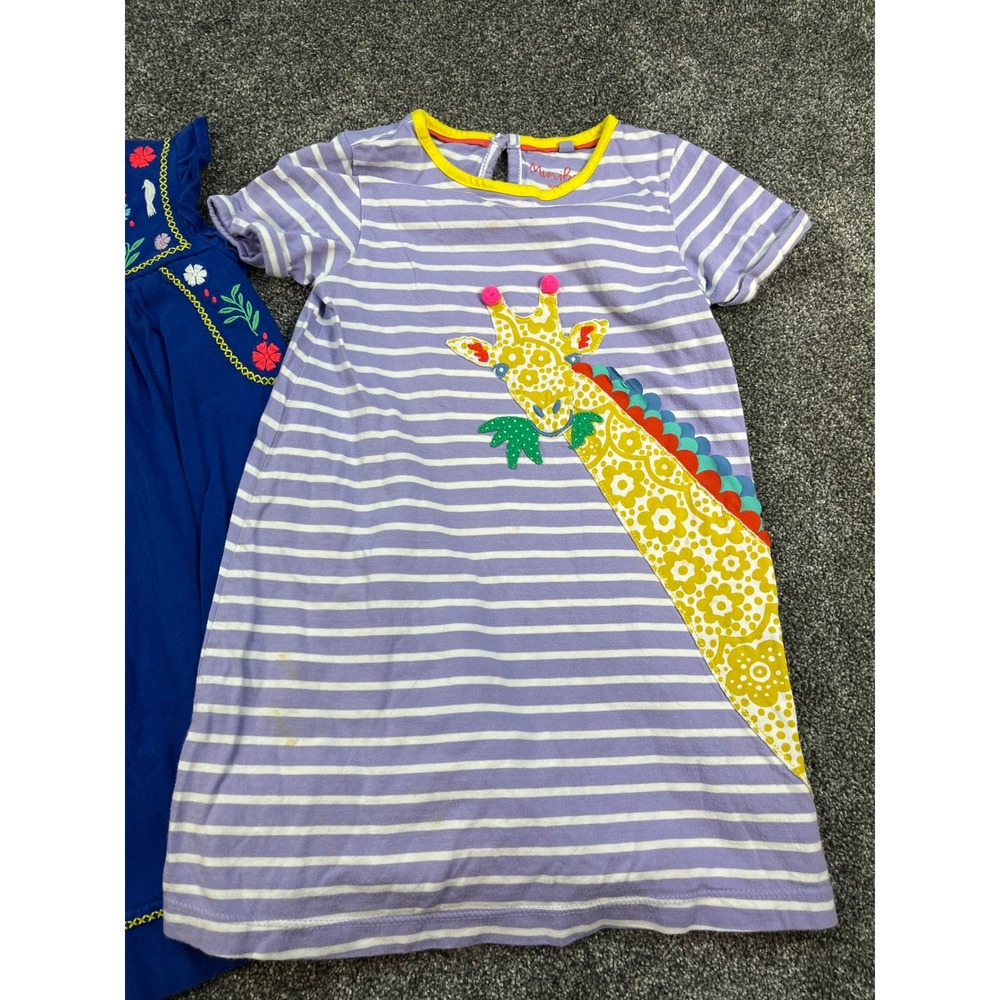 Mini Boden 2 pc Dresses Embroidered Blue Florals and Striped Giraffe Girls 4-5Y - Picture 6 of 11